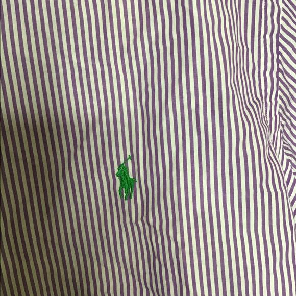 Ralph Lauren Custom Fit Purple Striped Men Button Down Size XL - Picture 2 of 4